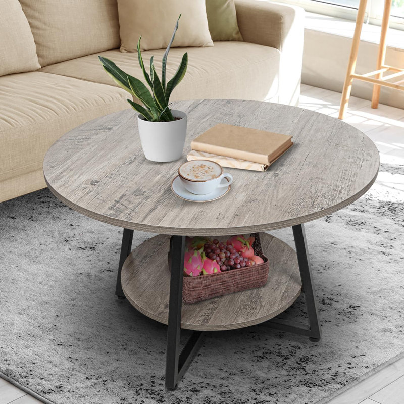 Round Coffee Table Rustic 2 Tier Circle Coffee Table With Storage Modern Wood Round Center Coffee Tables For Living Room Home Office Easy